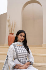 Thumbnail for Juniper White Anarkali Dress With Embroidered Dupatta - Distacart