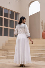 Thumbnail for Juniper White Anarkali Dress With Embroidered Dupatta - Distacart