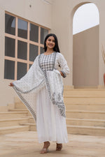 Thumbnail for Juniper White Anarkali Dress With Embroidered Dupatta - Distacart
