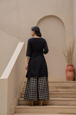 Thumbnail for Juniper Black Kurta Set with Heavy Embroidered Neck and Printed Palazzo
