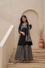 Thumbnail for Juniper Black Kurta Set with Heavy Embroidered Neck and Printed Palazzo