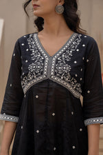 Thumbnail for Juniper Black Kurta Set with Heavy Embroidered Neck and Printed Palazzo