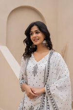 Thumbnail for Juniper White Printed Kurta Set With Palazzo & Dupatta - Distacart