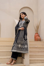 Thumbnail for Juniper Black Ethnic Motif Printed Kurta Set With Thread & Mirror Work