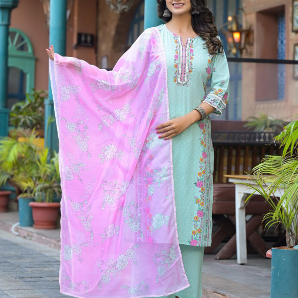 Juniper Mintgreen Pastel Harmony Printed Kurta Set