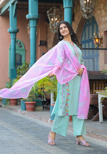 Juniper Mintgreen Pastel Harmony Printed Kurta Set - Distacart