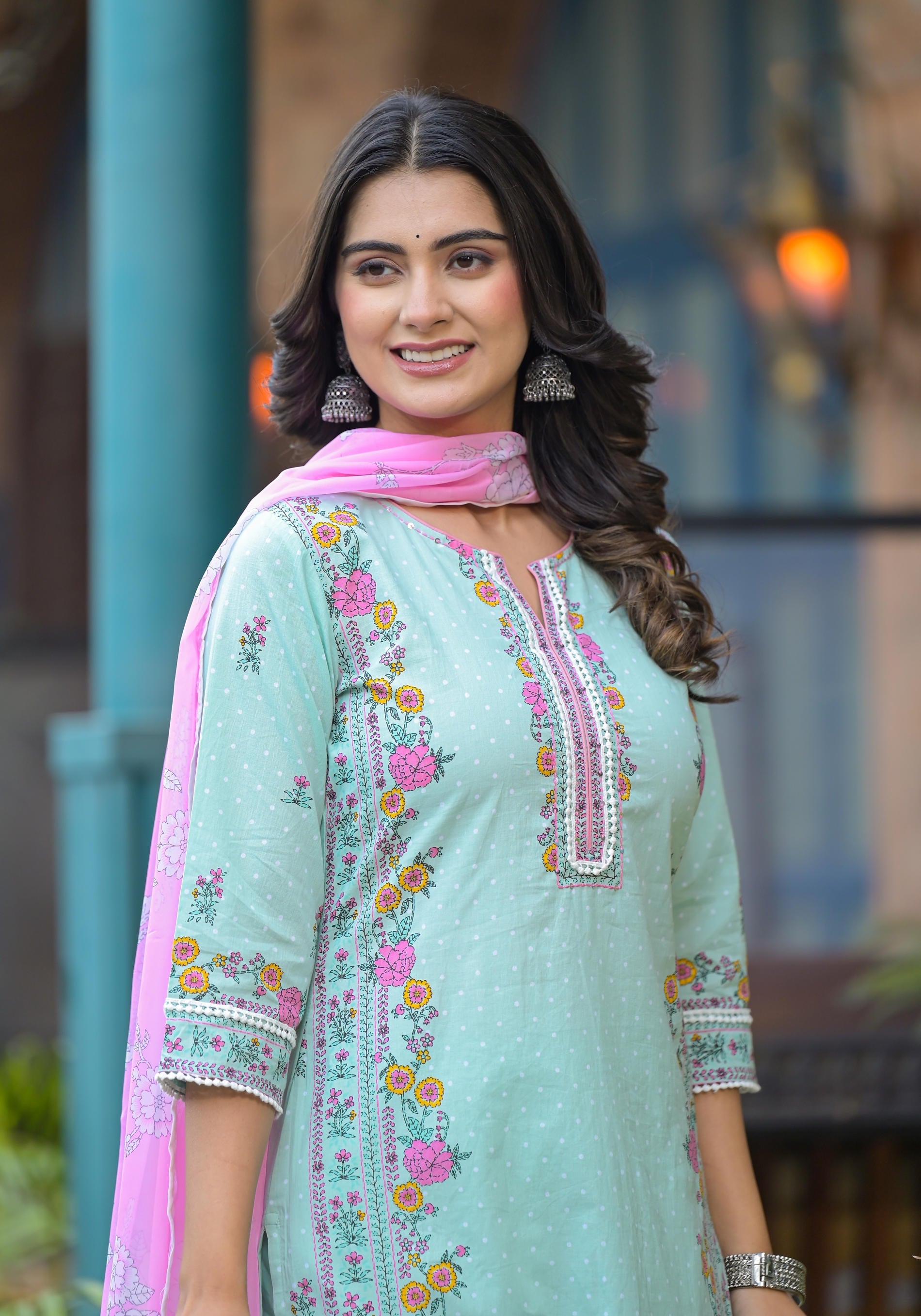 Juniper Mintgreen Pastel Harmony Printed Kurta Set