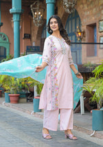 Thumbnail for Juniper Onion Pink Embroidered Kurta Set with Aqua Floral Dupatta