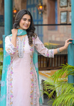 Thumbnail for Juniper Onion Pink Embroidered Kurta Set with Aqua Floral Dupatta