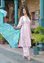 Thumbnail for Juniper Onion Pink Embroidered Kurta Set with Aqua Floral Dupatta