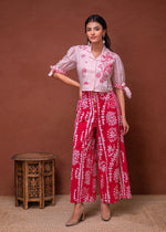 Thumbnail for Juniper Embroidered Co-Ord Set With Eyelet Shirt And Printed Wide-Leg Pants