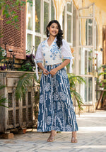 Thumbnail for Juniper Embroidered Co-Ord Set With Eyelet Shirt And Printed Wide-Leg Pants