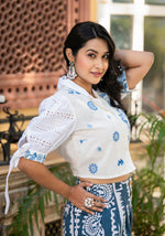 Thumbnail for Juniper Embroidered Co-Ord Set With Eyelet Shirt And Printed Wide-Leg Pants