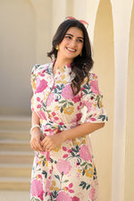 Thumbnail for Juniper Women's Pink Floral Printed Cotton Long Dress With Belt - Distacart