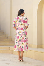 Thumbnail for Juniper Pink Floral Printed Cotton Long Dress With Belt