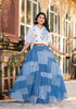 Juniper Blue Geometric Printed Cotton Top & Skirt With Thread Work - Distacart