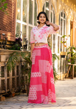 Thumbnail for Juniper Pink Geometric Printed Cotton Top & Skirt With Thread Work - Distacart