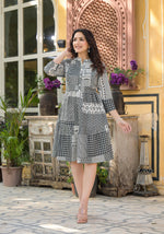 Thumbnail for Juniper Black Geometric Printed Cotton Short Dress With Buttons