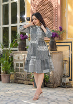 Thumbnail for Juniper Black Geometric Printed Cotton Short Dress With Buttons