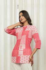 Thumbnail for Juniper Pink Geometric Printed Cotton Tunic With Buttons