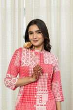Thumbnail for Juniper Women's Pink Geometric Printed Cotton Tunic With Buttons - Distacart