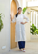 Thumbnail for Juniper Minimal Ivory Striped Straight Kurta - Distacart