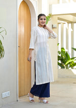 Thumbnail for Juniper Minimal Ivory Striped Straight Kurta - Distacart
