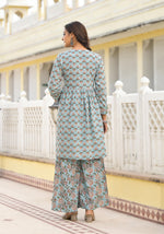 Thumbnail for Juniper Grey Floral Printed Cotton Kurta Sharara And Dupatta Set With Sequins