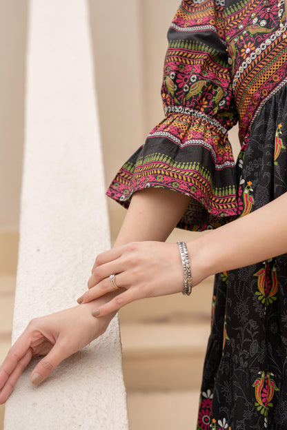 Juniper Black Printed Fit & Flare Dress with Tribal Border - Distacart