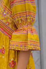 Thumbnail for Juniper Mustard Printed Fit & Flare Dress with Tribal Border