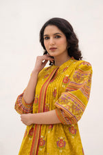 Thumbnail for Juniper Mustard Printed Pleated Tunic With Puff Sleeves - Distacart