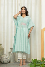 Thumbnail for Juniper Sky Blue Solid Viscose Kaftan With Sequins & Thread Work