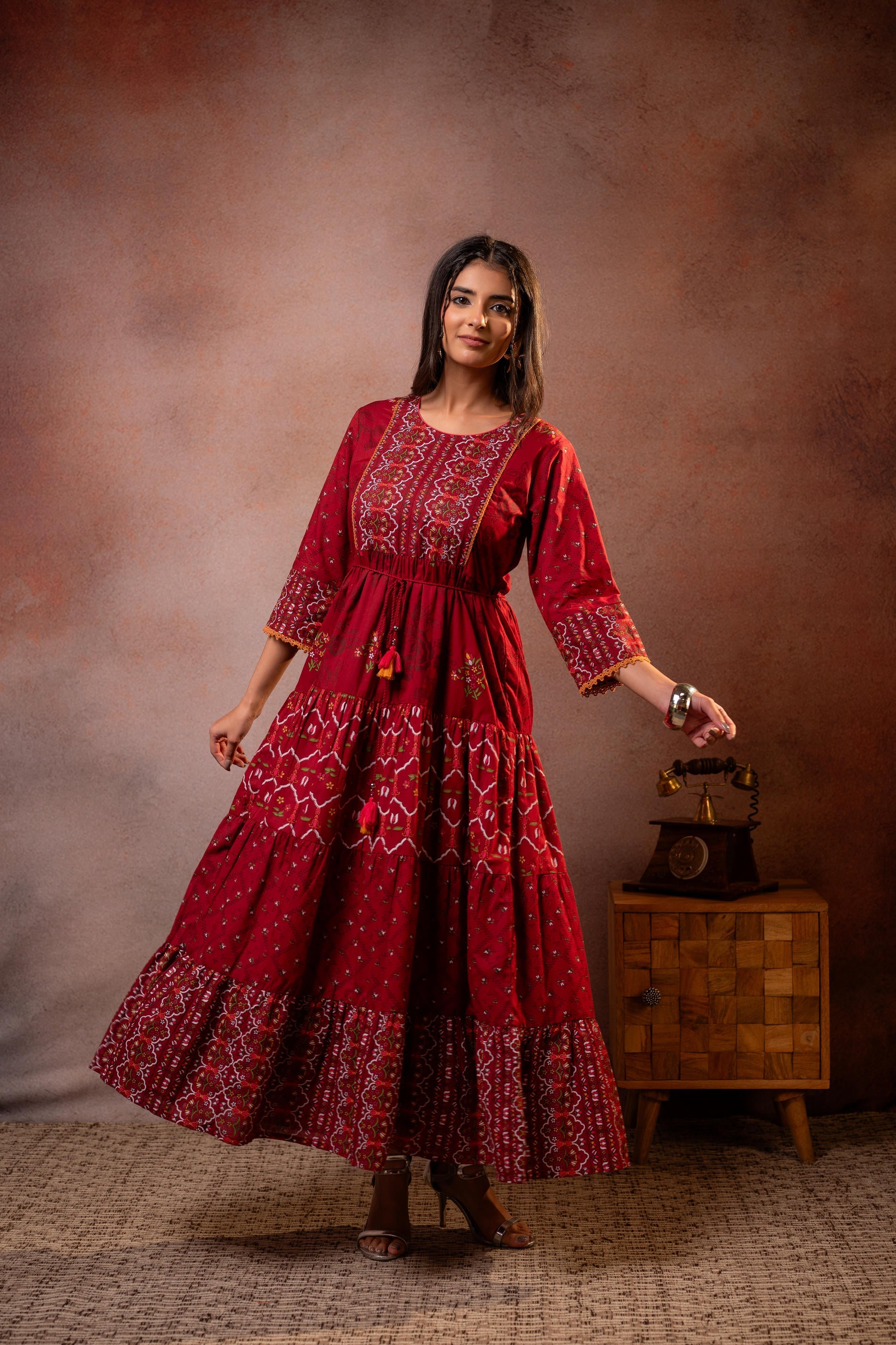 Juniper Rangriti Noor Maroon Handcrafted Boho Dress - Distacart