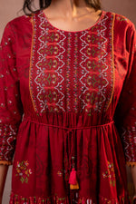 Thumbnail for Juniper Rangriti Noor Maroon Handcrafted Boho Dress - Distacart