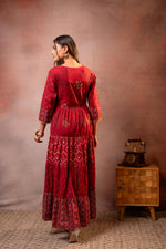 Thumbnail for Juniper Rangriti Noor Maroon Handcrafted Boho Dress - Distacart