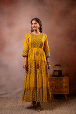 Thumbnail for Juniper Rangriti Noor Mustard Handcrafted Boho Dress - Distacart