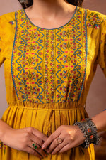 Thumbnail for Juniper Rangriti Noor Mustard Handcrafted Boho Dress - Distacart
