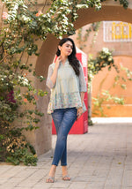 Thumbnail for Juniper Women's Pista Green Floral Printed Cotton Gathered Tunic - Distacart