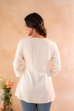 Thumbnail for Juniper Off-White Printed Yoke Flared Ethnic Tunic - Distacart