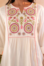 Thumbnail for Juniper Off-White Printed Yoke Flared Ethnic Tunic - Distacart