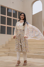 Thumbnail for Juniper Ivory Embroidered & Printed Layered Dress Set With Dupatta - Distacart