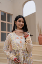 Thumbnail for Juniper Ivory Embroidered & Printed Layered Dress Set with Dupatta