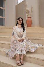 Thumbnail for Juniper Ivory Embroidered & Printed Layered Dress Set with Dupatta
