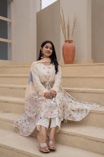 Thumbnail for Juniper Ivory Embroidered & Printed Layered Dress Set With Dupatta - Distacart