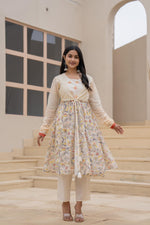 Thumbnail for Juniper Ivory Embroidered & Printed Layered Dress Set with Dupatta