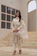 Thumbnail for Juniper Ivory Embroidered & Printed Layered Dress Set with Dupatta