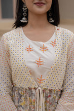 Thumbnail for Juniper Ivory Embroidered & Printed Layered Dress Set with Dupatta