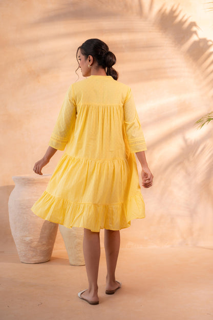 Juniper Zest Bloom Yellow Tiered Summer Dress - Distacart