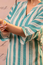 Thumbnail for Juniper Teal Nomad Stripe Relaxed Kurta - Distacart