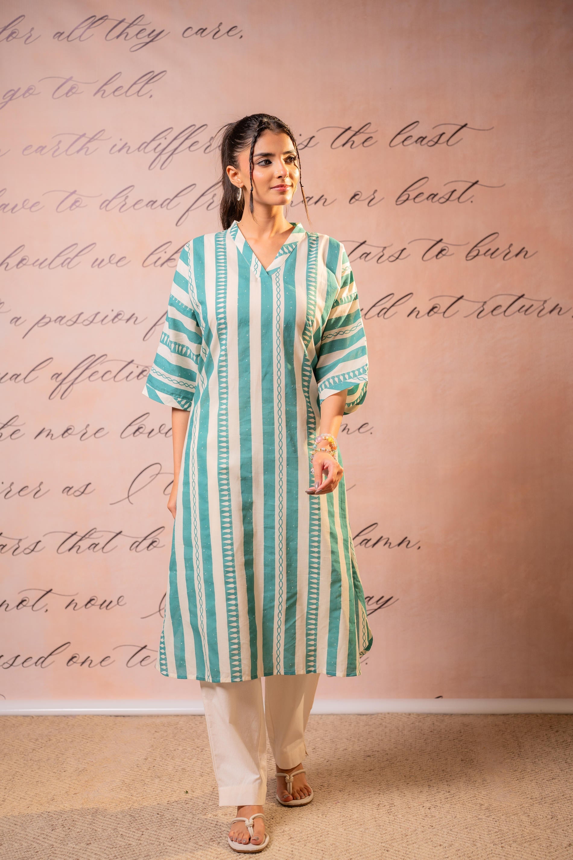 Juniper Teal Nomad Stripe Relaxed Kurta - Distacart